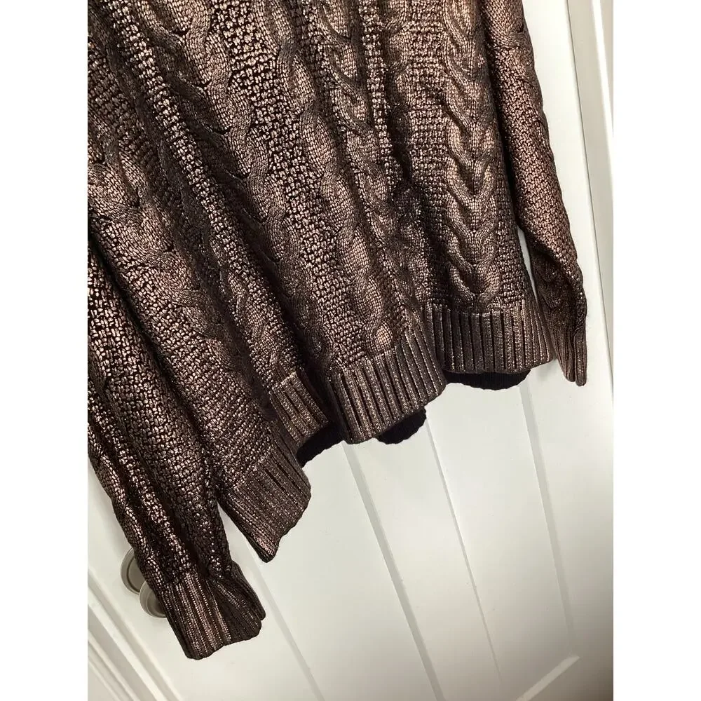 Torrid Women's Cable Knit Metallic Cropped Foil Pullover‎ Sweater Brown Size 2